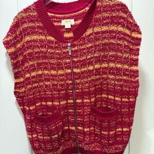 Anthropologie Maeve Women’s Tweed Zippered Sweater Vest Pink/Orange Large